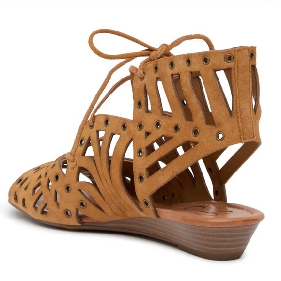 Jessica Simpson sz 7.5 chestnut suede cage sandals wedge - Picture 14 of 14